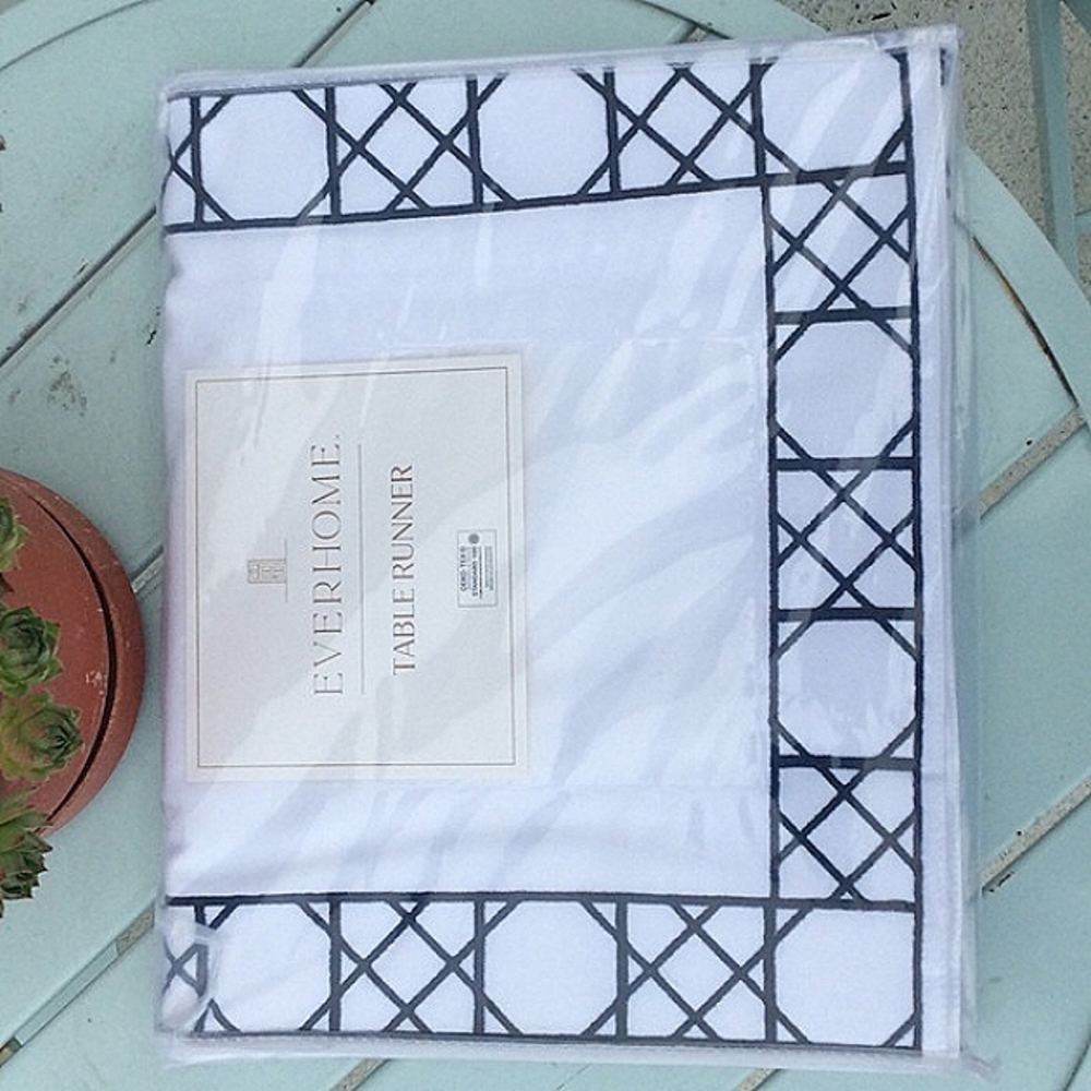 Everhome Navy Blue and White Table Runner